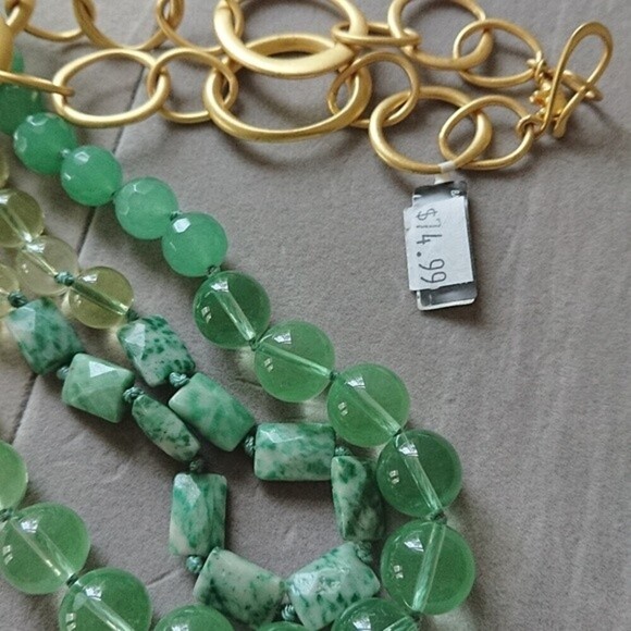 Banana republic double layer green & gold bold statement necklace - Picture 7 of 13